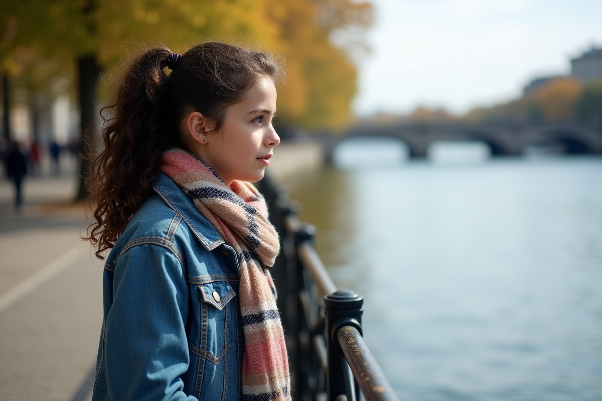 Adolescente contemplant la rivière sur une promenade tranquille