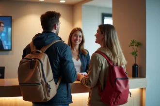 Couple avec sacs check-in à l'hôtel Strasbourg Gare
