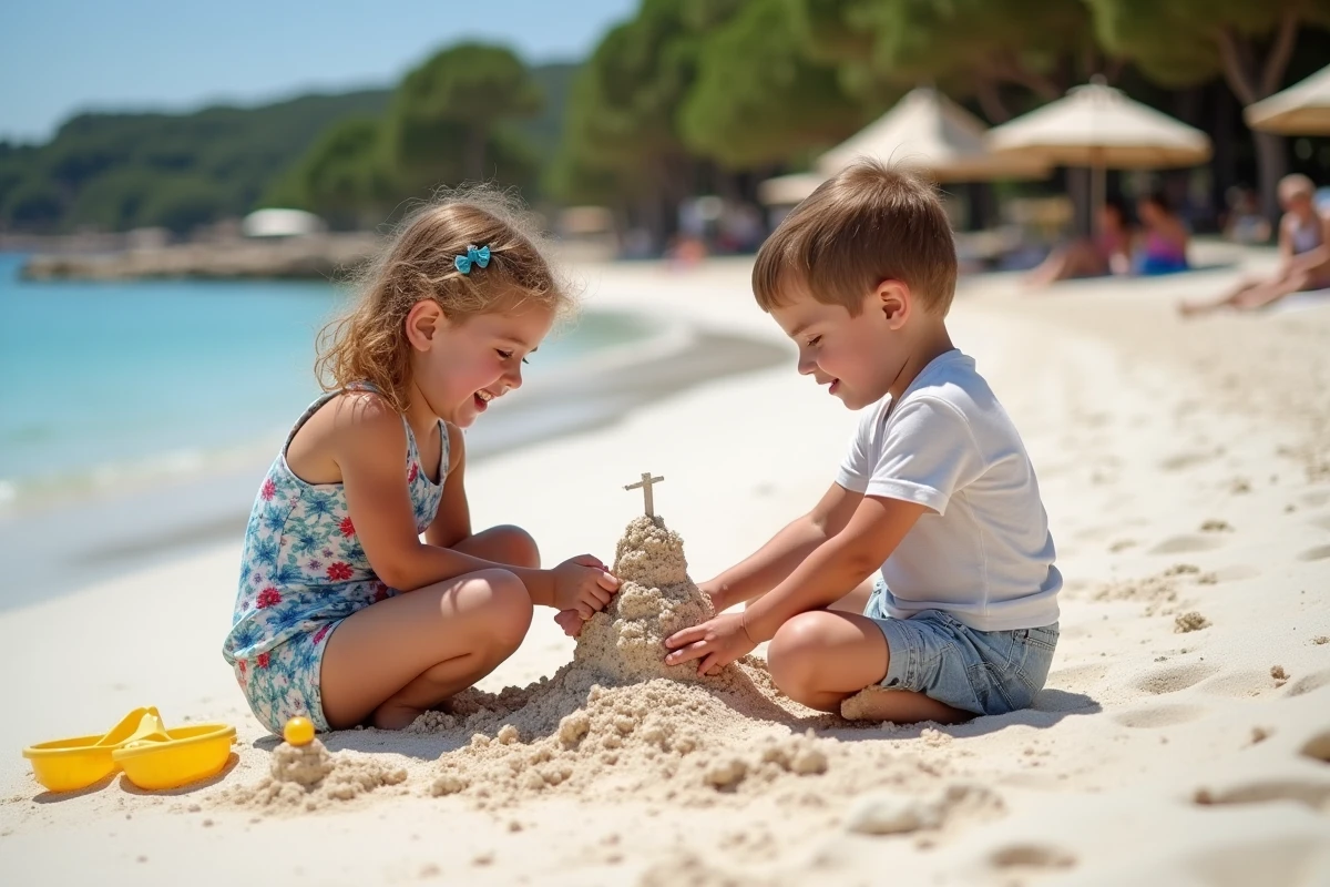 Enfants construisant un château de sable à Palombaggia