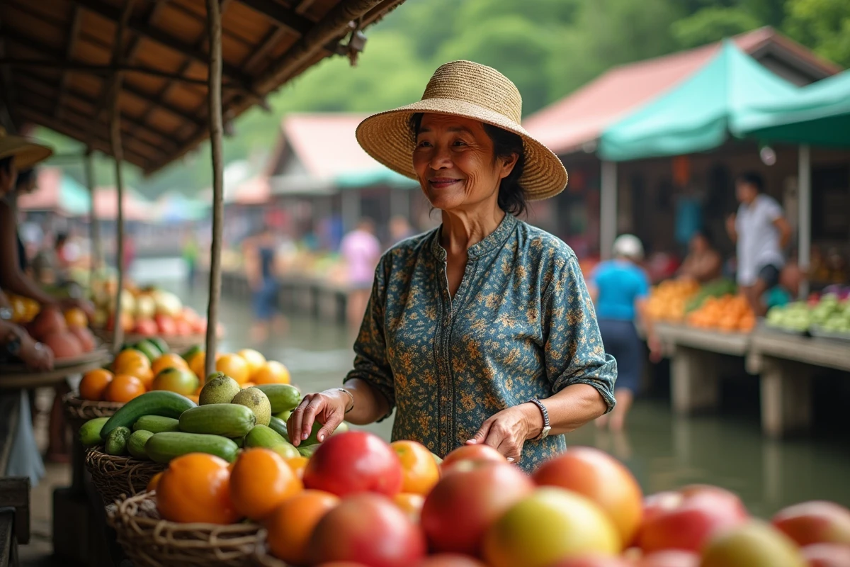Femme filipino dans un marché au bord de la rivière