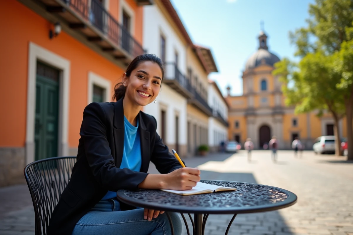 Jeune femme nicaraguayenne prenant des notes au café à León