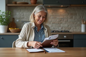 Femme organisée préparant ses papiers de voyage à la maison