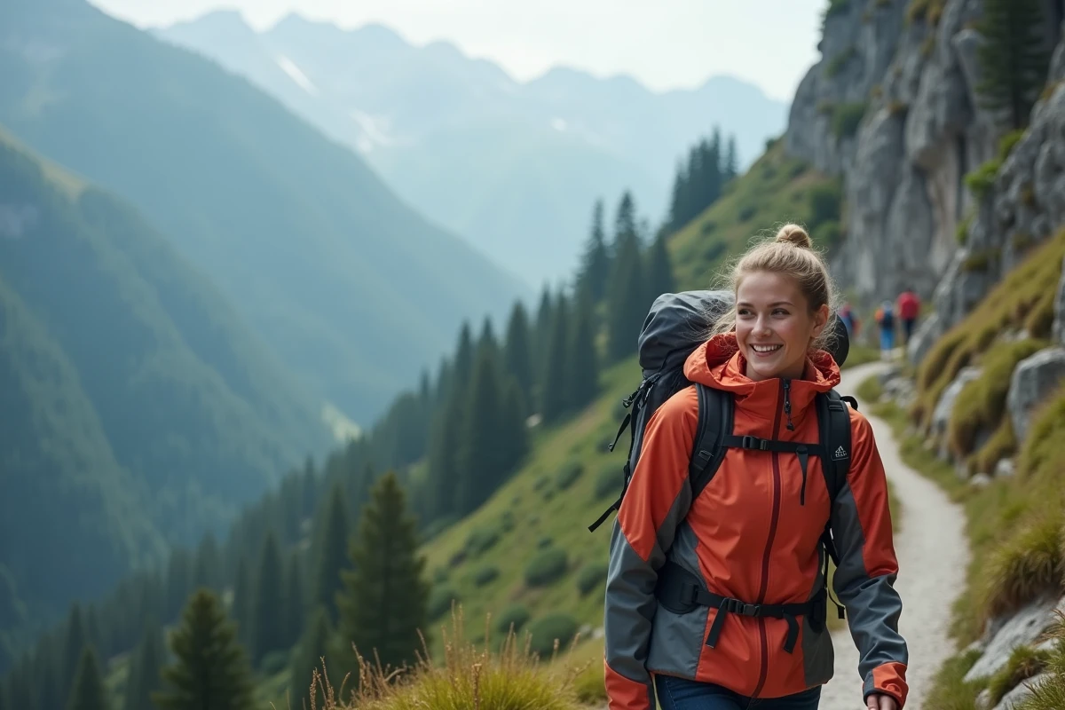 Jeune femme souriante marchant sur le GR20 en montagne