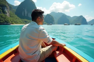 Jeune homme filipino sur un bateau à Palawan