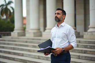 Homme nicaraguayen en chemise blanche devant le palais national