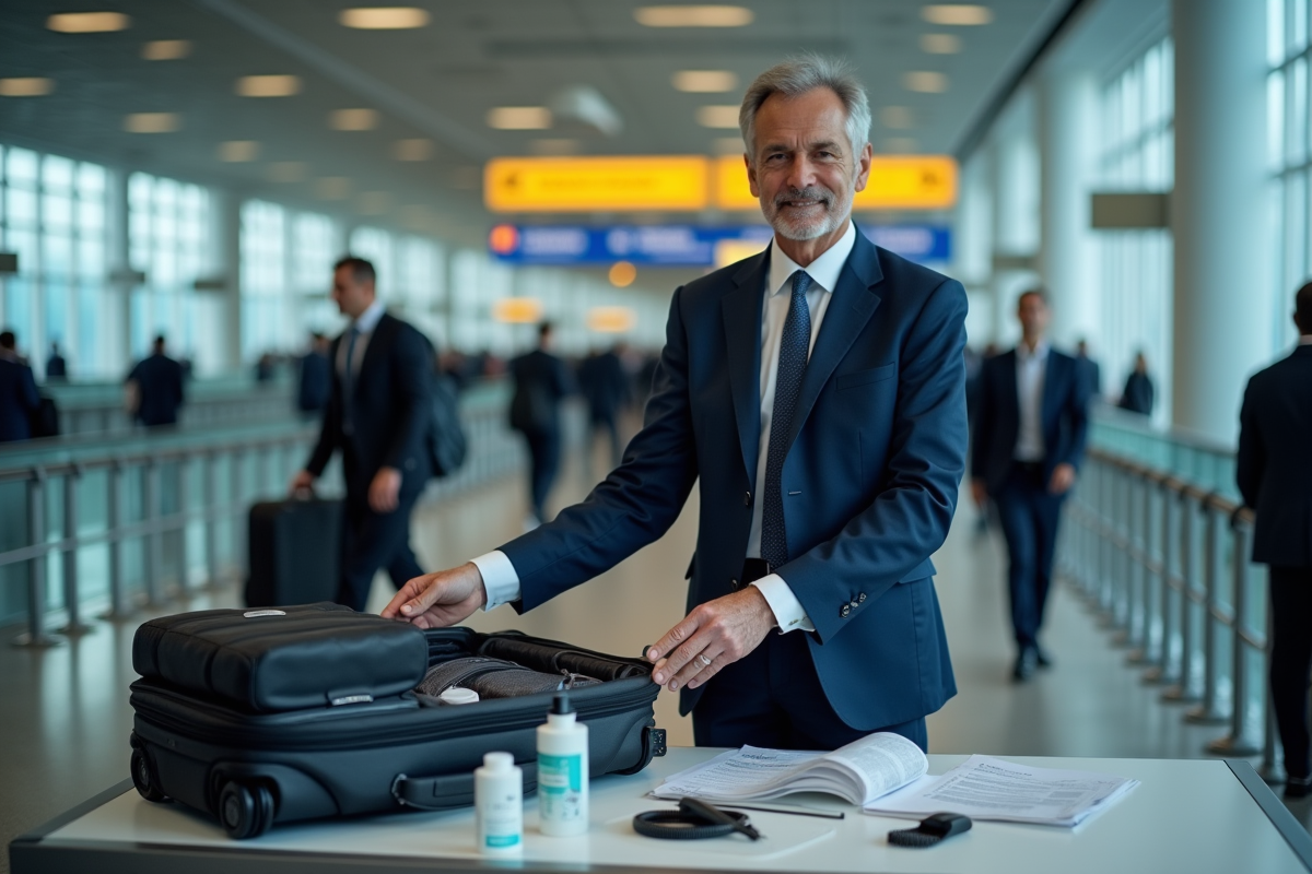 Homme déballant ses produits de toilette à l