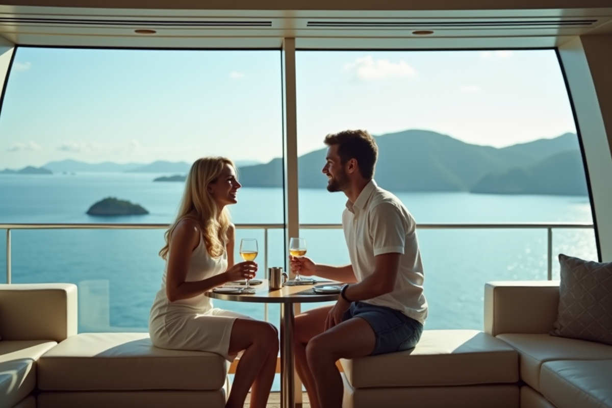 Jeune couple riant dans le salon d