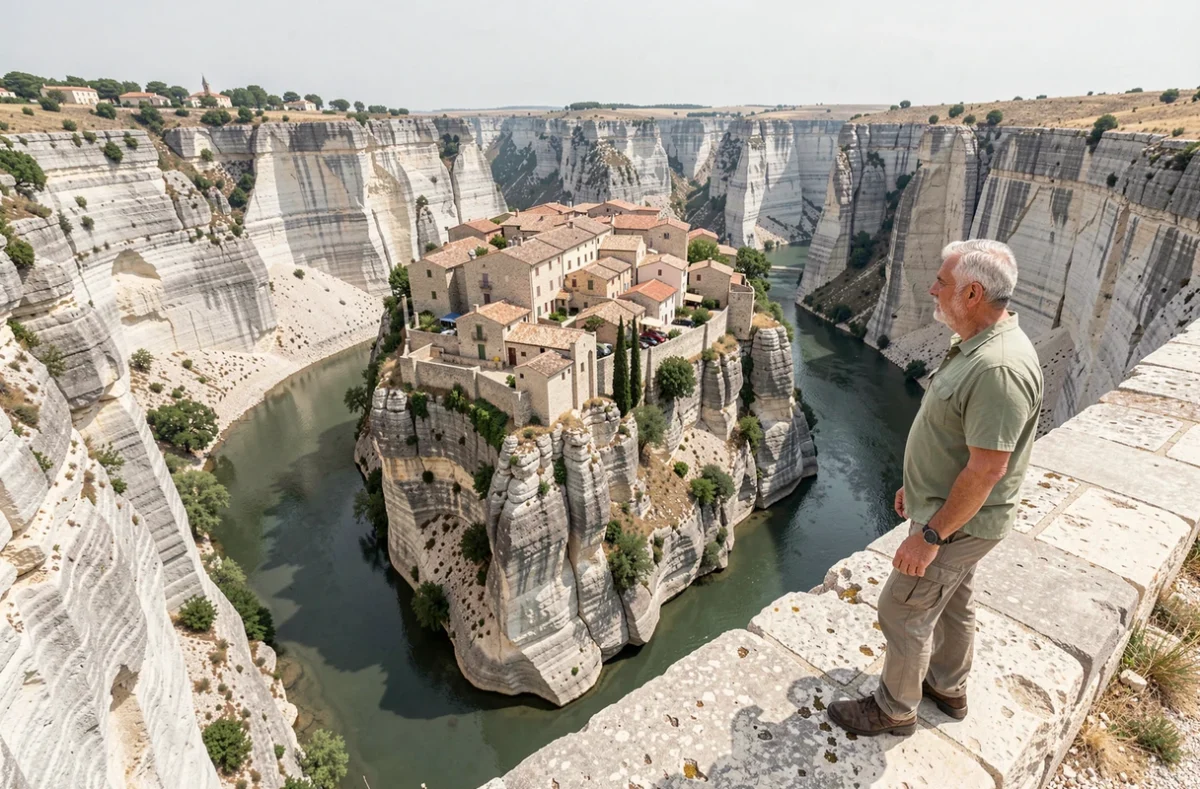 Le village de Minerve perché sur son éperon rocheux entre les gorges calcaires de l'Hérault