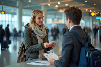 Femme vérifiant ses documents à l'aéroport