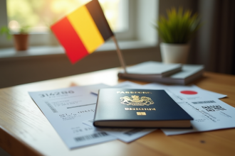 Passeport belge et documents de voyage sur une table