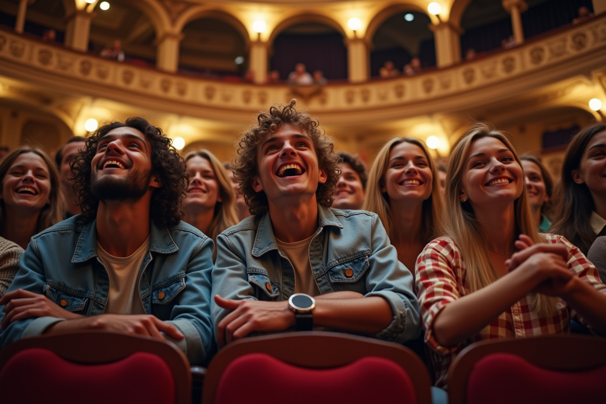 Groupe de spectateurs enthousiastes dans une salle de concert française
