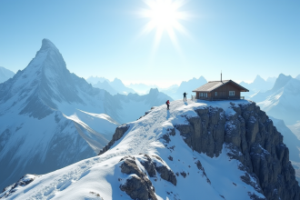 Refuge de montagne au sommet enneige des Alpes françaises
