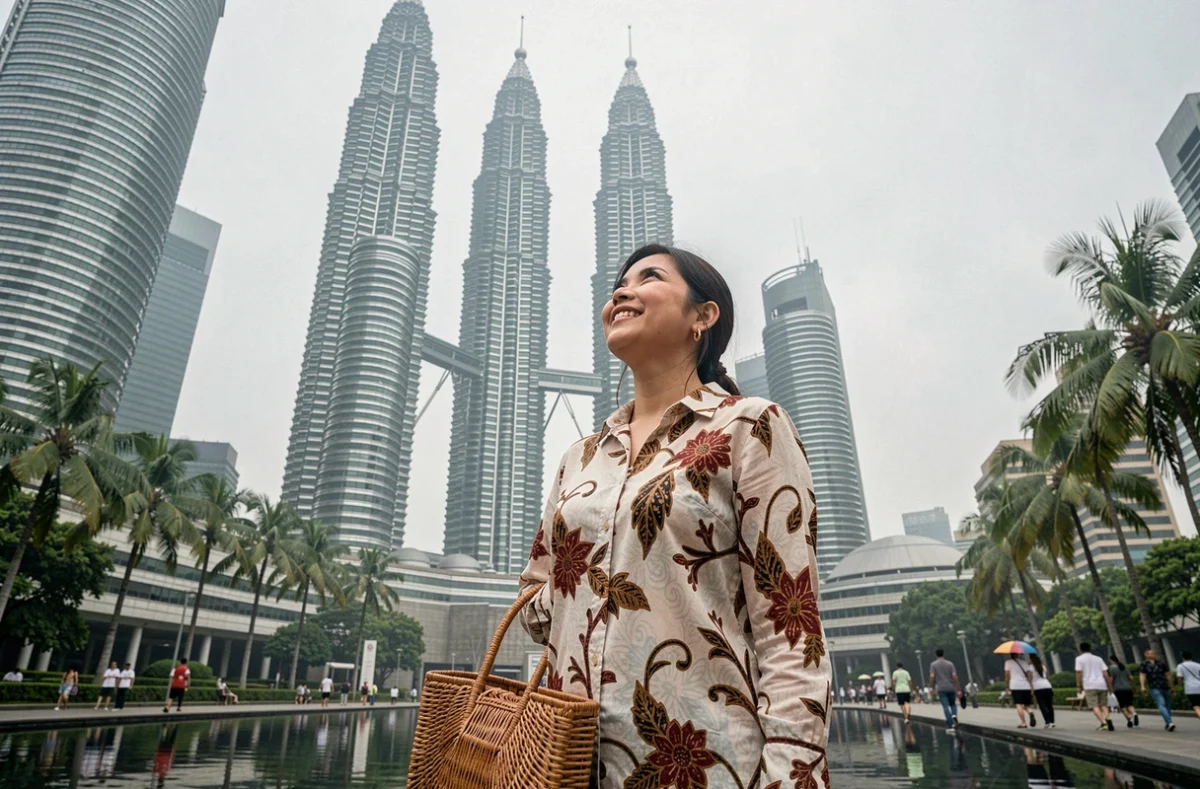 Voyageuse admirant les Tours Petronas à Kuala Lumpur, capitale de la Malaisie